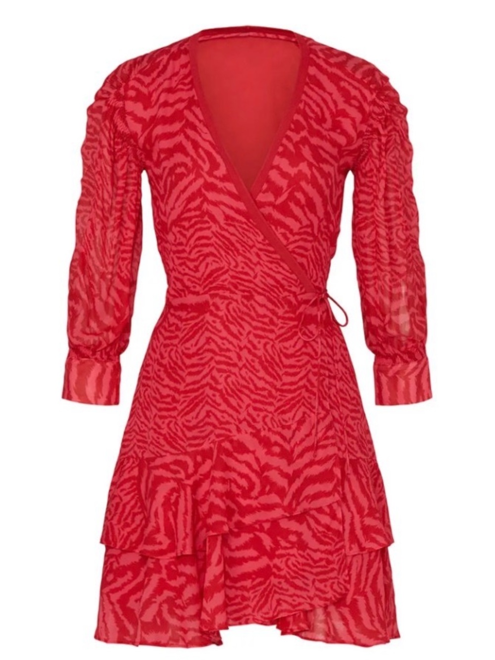 AllSaints Keva Remix dress in a vibrant pink animal print.